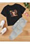 Cute Friends Printed T-Shirt & Elastic Sweatpants Girls' Bottom-Top Set
