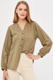 Women's Khaki Elastic Sleeve Wrinkled Shirt Arm-24K001002 - 3