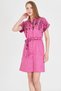 Women's Fuchsia Judge Collar Short Sleeve Belted Waist Shirt Dress Arm-25Y 001054 - 2