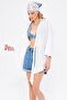 Women's White Self-Striped Front-Tie Kimono Shirt Arm-24Y001101 - 6