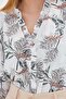 Women's Khaki Collared Blouse with Ruffled Front and Elastic Sleeves Long Sleeve Blouse Arm-25Y001015 - 3