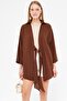 Women's Coffee Self Striped Front Tie Kimono Shirt Arm-24Y 001101 - 4