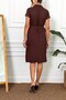 Women's Brown Waist Belted Short Sleeve Shirt Dress ARM-19Y001068 - 4