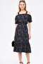 Women's Anthracite Patterned Elastic Waist Strap Dress Arm-23y001053