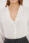 Women's White Blouse with Ruffle Detail on the Collar and Front, Elastic Sleeves, Long Sleeve Blouse Arm-25K001030 - 3
