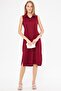 Women's Burgundy Collared Buttoned Dress Arm-17Y00028 - 2