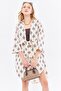Linen Patterned Brown Midi Kimono Shirt - Front Tie, ARM-24Y001096 - 5
