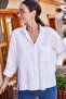 Women's White Loose Linen Shirt with Pockets ARM-21Y001035 - 2