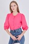 Women's Fuchsia Crew Neck Quarter Sleeve Shirt Arm-25Y001062 - 4