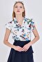 Women's White Ruffled Collar and Sleeves Blouse Arm-25Y001028 - 5