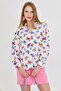 Women's White V-Neck Balloon Sleeve Patterned Shirt Arm-25Y 001016 - 3