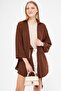 Women's Coffee Self Striped Front Tie Kimono Shirt Arm-24Y 001101 - 3