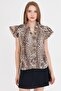 Women's Brown Ruffled Collar and Sleeves Blouse Arm-25Y 001028 - 2