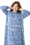 Women's Large Size Blue Woven Viscose Fabric Front Buttoned Long Sleeve Dress 65N36872 - 7