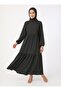 Brit Buttoned Ribbed Detail Hijab Dress - Black -