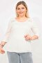 Women's Bone Plus Size Capri Sleeve Blouse with Shoulder and Back Yoke Lace and Elastic Hem Detail