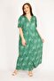 Women's Green Large Size Front Length Button Pocket Long Dress 65n36011 - 4