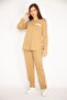Women's Plus Size Camel V-Neck Blouse and Trousers Set 65n34658 - 6