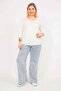Women's Bone Plus Size Capri Sleeve Blouse with Shoulder and Back Yoke Lace and Elastic Hem Detail - 5