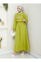Women's Sofia Linen Hijab Oil Green Kimono Suit with Three Tie Skirts - 5