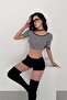 Alexa Backless Striped Crop Blouse - Summer Short Sleeve Combed Cotton T-Shirt - 5