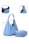Blue Shk19 Faux Leather, Snap Closure, Single Compartment, Zippered Makeup Bag, Hand, Arm and Shoulder Bag - 4