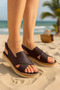 Women's Brown Orthopedic Genuine Leather Slippers – Comfortable Anatomical Sole Slippers - 3