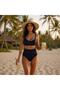 Women's Black Ribbed High Waist Bikini Set