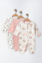 Baby Girl Cotton Footed 3-Piece Romper Set, Newborn, 3-6-9 Months - 2