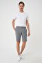 Men's Slim Fit Elastic Waist Seersucker Cotton Casual Gray Shorts Bermuda 034