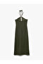 Wrap Fabric Slim Fit Bead Detail Halter Neck Maxi Dress - 4