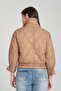 Women's Quilted Print Sports Short Puffer Coat with Belt and Double Pockets 8828 - 3