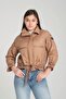 Women's Quilted Print Sports Short Puffer Coat with Belt and Double Pockets 8828 - 2