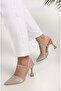 Chev Beige Stone Heeled Women's Shoes - 4