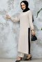 Beige Hijab Double Set - Slit Detail 65877Beige - 3