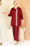 Zippered Burgundy Hijab Double Set 60061Br