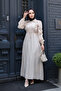 Zippered Beige Hijab Dress 17021Bej - 2