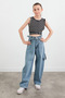 Striped Corded Elastic Waist Girl's Crop Body - 2