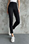 Women's Black High-Waisted Shaping Slim-Leg Pants with Ribbed Fabric - 8