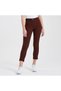 Women's Brown High Waist Slim Leg Buckle Fabric Trousers - 6
