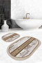 Vintage Nature View Beige-Brown Oval 2-Piece Non-Slip Base Washable Bath Mat Set - 5