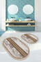 Vintage Nature View Beige-Brown Oval 2-Piece Non-Slip Base Washable Bath Mat Set - 4