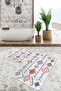Geometric Colorful Motif White Floor Modern 2-Piece Non-Slip Base Washable Bathroom Mat Set - 5