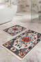 Classic Motif Washable 2-Piece Non-Slip Base Bathroom Mat Set with Red Flowers on Cream Floor - 5