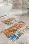 Antique Orange-Blue Colored Modern Patterned Non-Slip Base Washable 2-Piece Bathroom Mat Set - 6