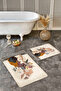 Vase and Flower Patterned Beige-Brown Modern Design Set of 2 Non-Slip Base Washable Bath Mat - 3