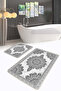 Classic Vintage Motif Black and White Washable 2-Piece Non-Slip Base Bathroom Mat Set