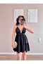 Women's Black Strappy Rubber Detailed Jessica Fabric Mini Dress