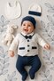 Newborn & Baby 7 Piece Hospital Release Zibin Set with Bow Tie and Striped Blanket