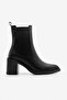 Women's Pointed Toe Double Elastic Thick Heeled Boots Solav Black - 3